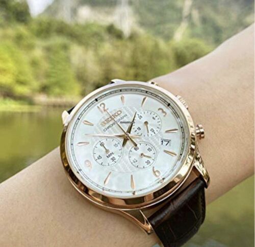 SEIKO BIG DATE 7T04-0AE0 GOLD DIAL CHRONOGRAPH QUARTZ MENS WATCH