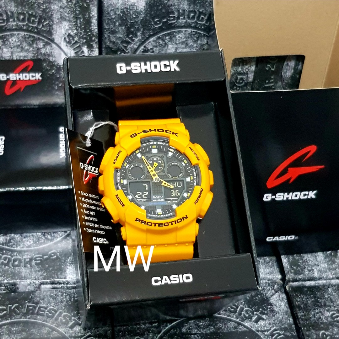 G Shock ga100 ga-100 ga-100a ga-100a-9dr bumblebee yellow men's