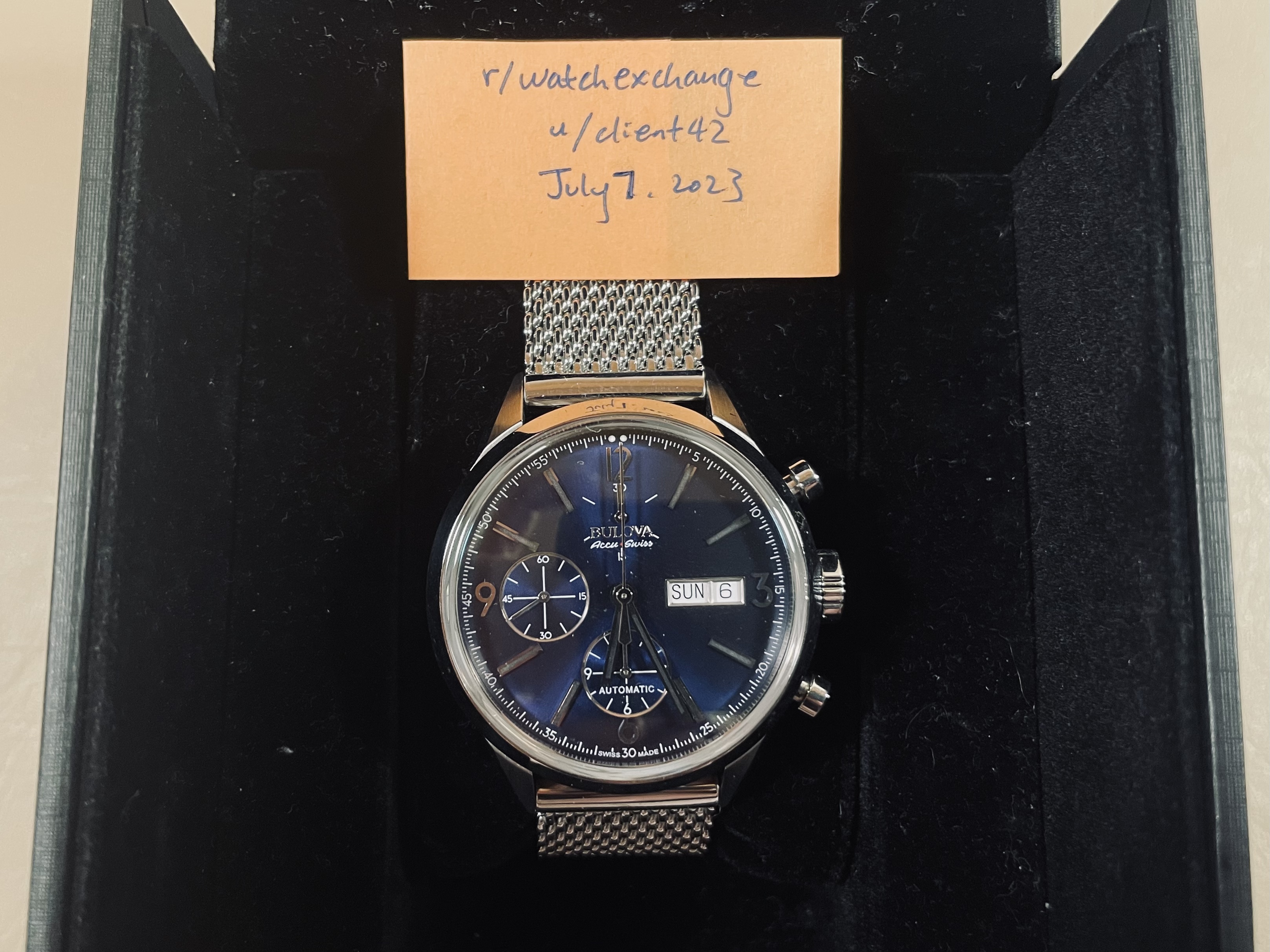 WTS Bulova Accu Swiss 63C117 Murren Automatic Chronograph Blue