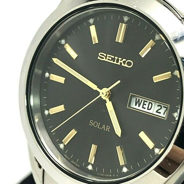 Seiko Solar SNE047 Two Tone Men's Black Dial Day Date Watch V158-0AB0 FOR  REPAIR | WatchCharts