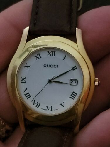 NICE Gucci 5400m P10mdw Mens 35mm Watch Gold Plated Black Roman 