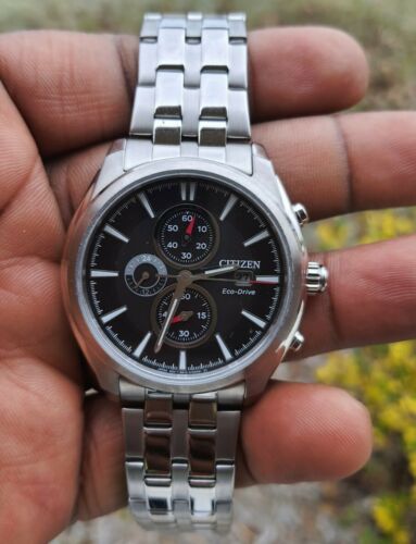 Citizen Eco-Drive Chronograph Black Dial Stainless Mens Watch