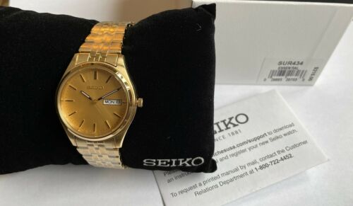 SEIKO Men s Gold Tone Stainless Steel Day date WATCH SUR434