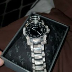 Men's Bulova Swarovski Crystal Stainless Steel Black Dial