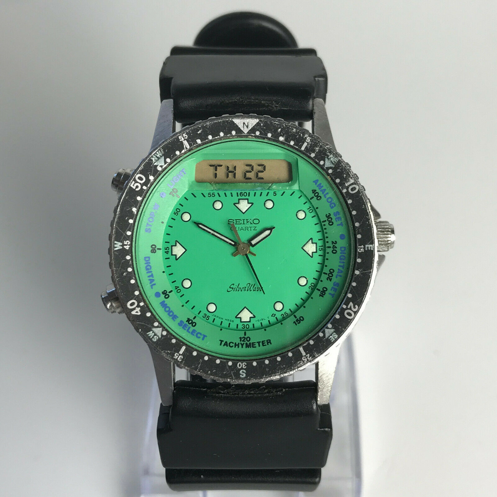 Vintage SEIKO H556-510A ana-digi Watch Baby Arnie green h558 diver 