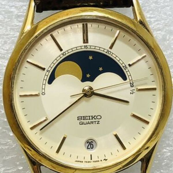 SEIKO 7434-7001 ムーンフェイズ Seiko Quartz 7434-7000 Vintage Unisex Moonphase Watch Dial