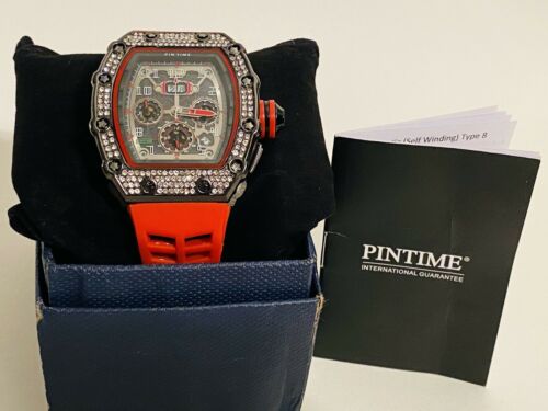 PINTIME Mens Luxury Quartz Watch Waterproof, Iced Out Diamond Bezel, Blue  Leather Strap, Fashion Wristwatch From Vivian5168, $13.57 | DHgate.Com