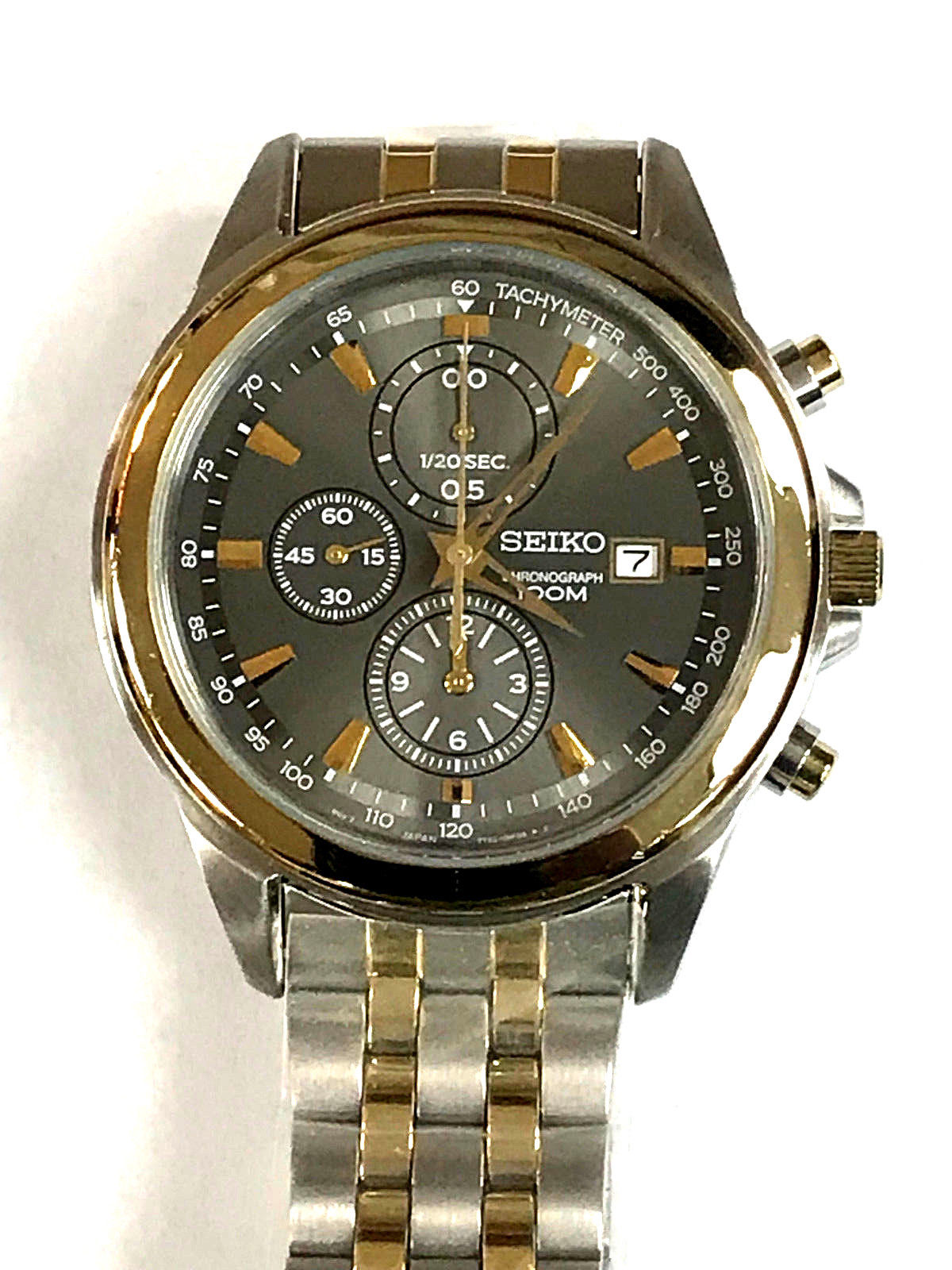 Seiko 7T92 0PP0 Chronograph Two Tone Stainless Gray Dial Men s