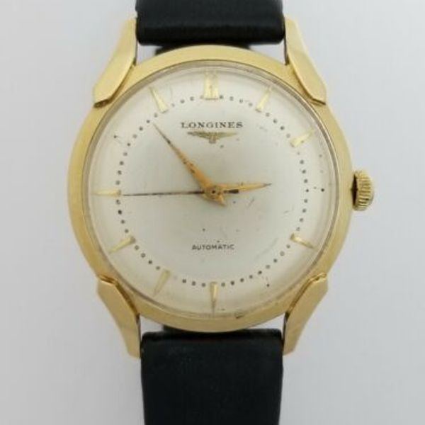 Vintage 1950s Longines 34mm 14k Gold Automatic Pie Pan Dial Watch CAL