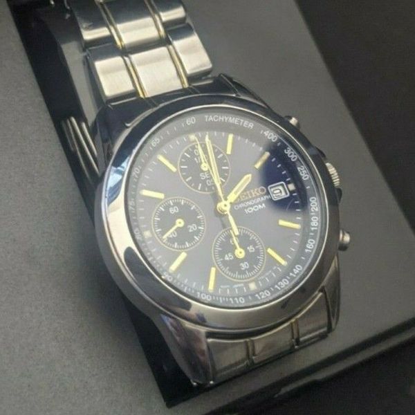 Seiko Chronograph 100M Blue Dial Stainless/Gold Two Tone 7T92-0CW0 ...