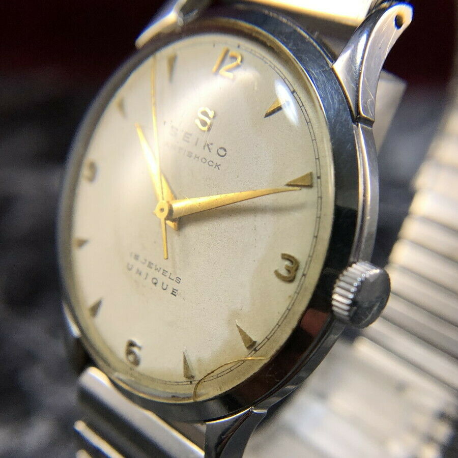 seiko 15 jewels unique　k18 Vintage SEIKO UNIQUE 15 Jewels SEIKOSHA Men's Hand-winding Watch