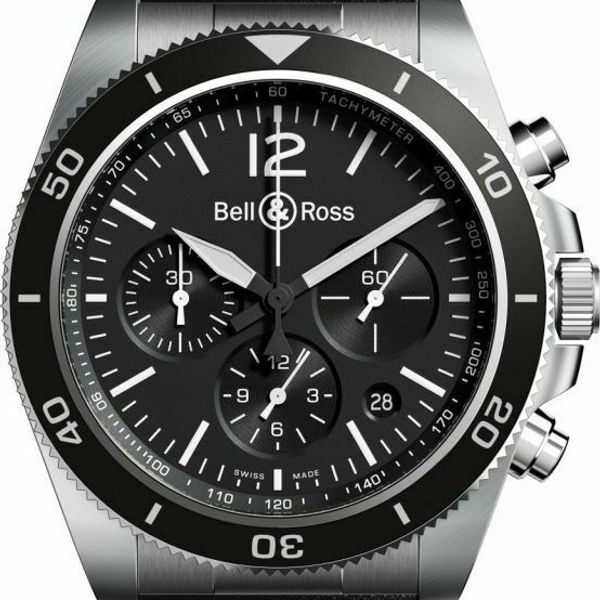 BELL & ROSS BR V394 BLACK STEEL Watch Vintage collection CHRONO + BR