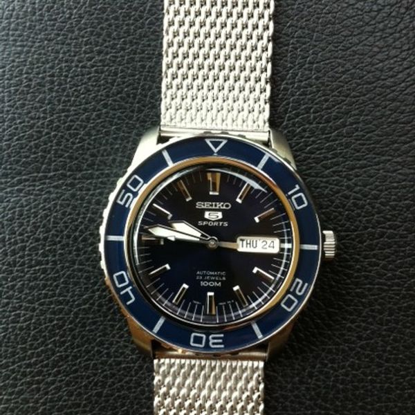 Seiko SNZH53 Fifty Fathoms style, blue dial, both mesh bracelet and ...