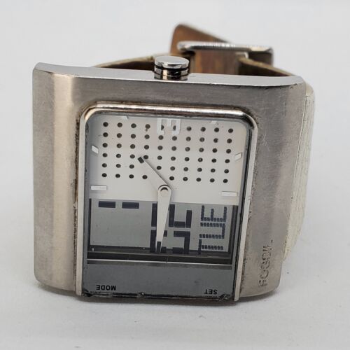 VTG Men s Fossil Watch Analog Digital 44MM White Leather Bands READ DESCRIPTION WatchCharts Marketplace