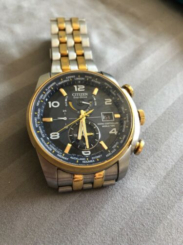 Citizen Eco-Drive World Time A-T AT9016-56H Silver Gold Stainless 