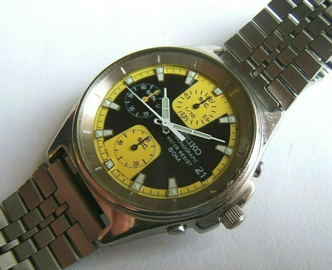 RARE VTG 70'S SEIKO QUARTZ CHRONOGRAPH V657 9030 YELLOW BLACK 1