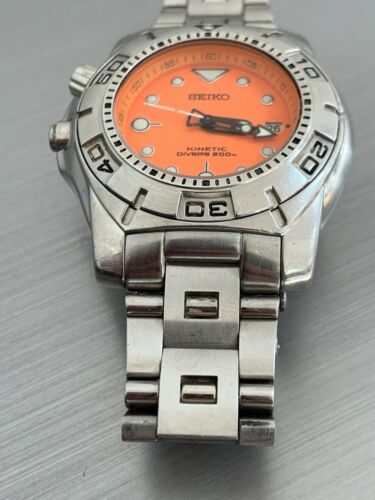 Seiko Scuba Diver 200m Orange Dial Kinetic 5M62-0AY0 Lefty 46mm