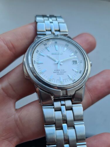 Vintage 1999 WHITE SEIKO KINETIC 100M Watch 5M42 0L20 NEW