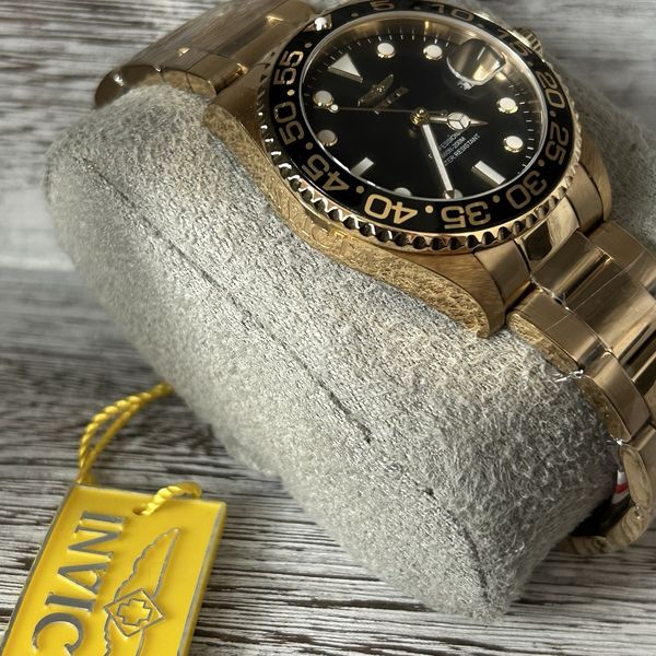 Invicta Pro Diver Women 33263 Black Dial Date 38mm Gold Tone Quartz ...