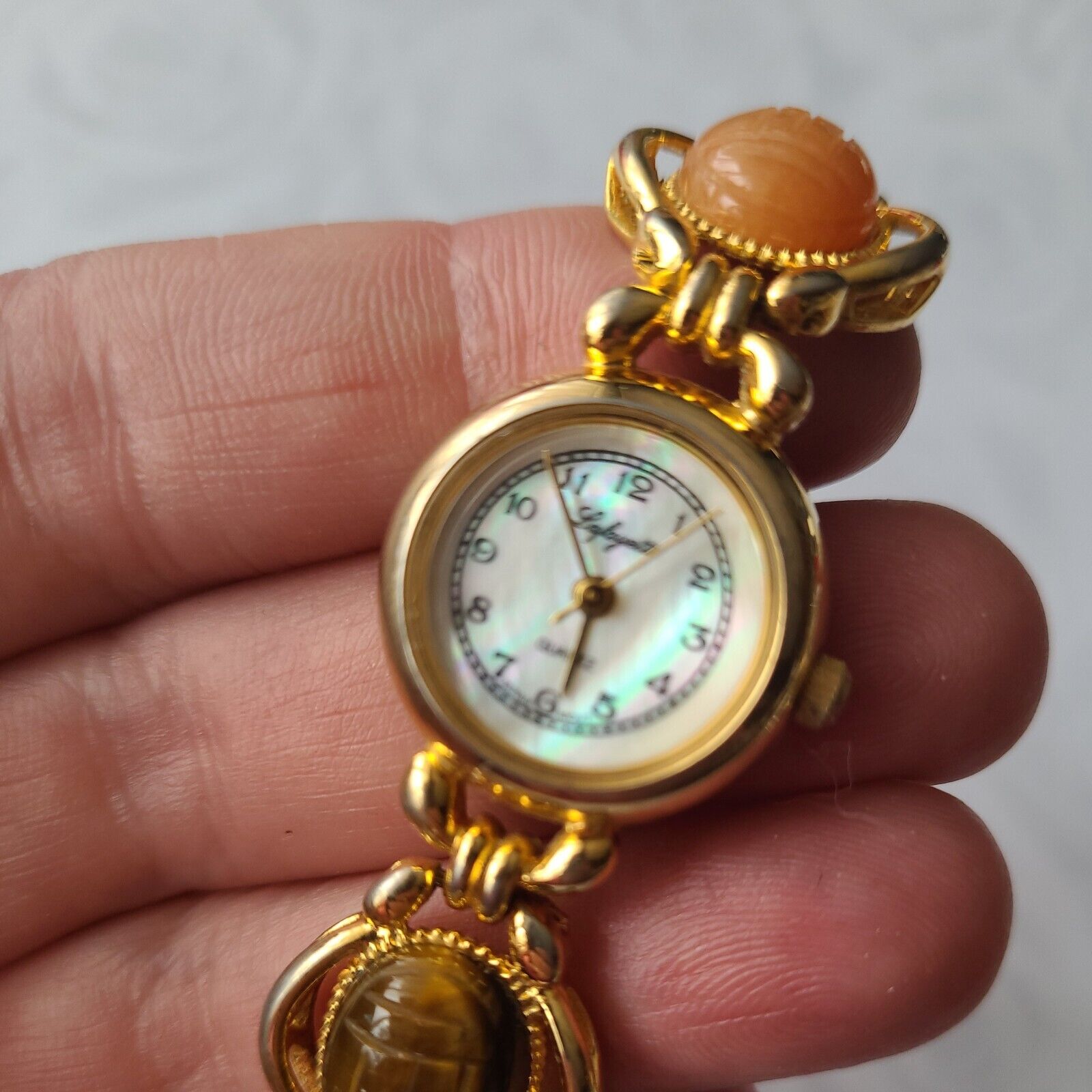 Vintage Lafayette Gold Tone Scarab Stones Quartz Ladies 