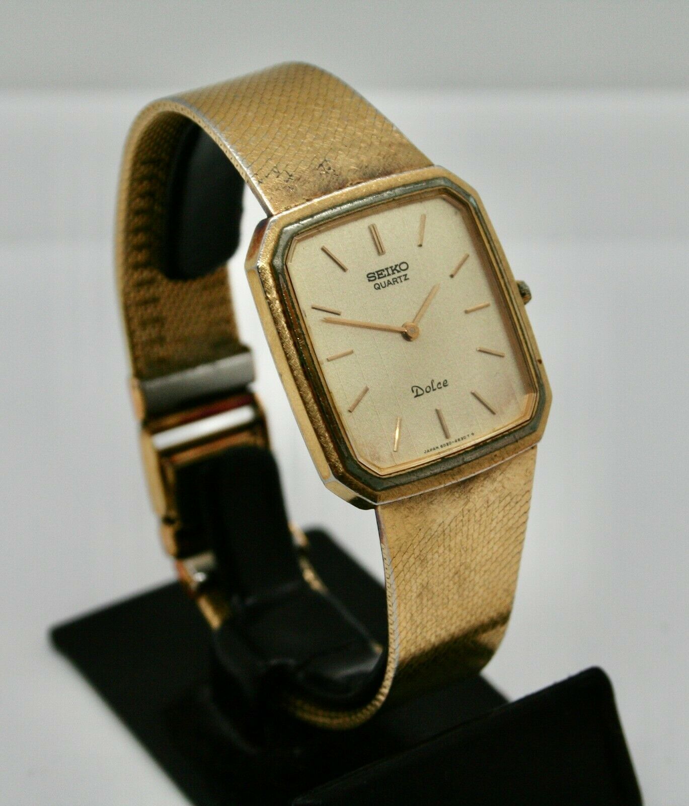 Vintage SEIKO Dolce Quartz Gold Dial Mens Watch w/Seiko Bracelet 