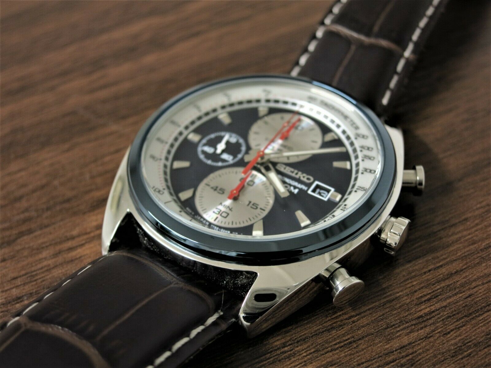 Seiko SNDF95P1 Panda Chronograph 7T92 0RT0 Leather Strap Good