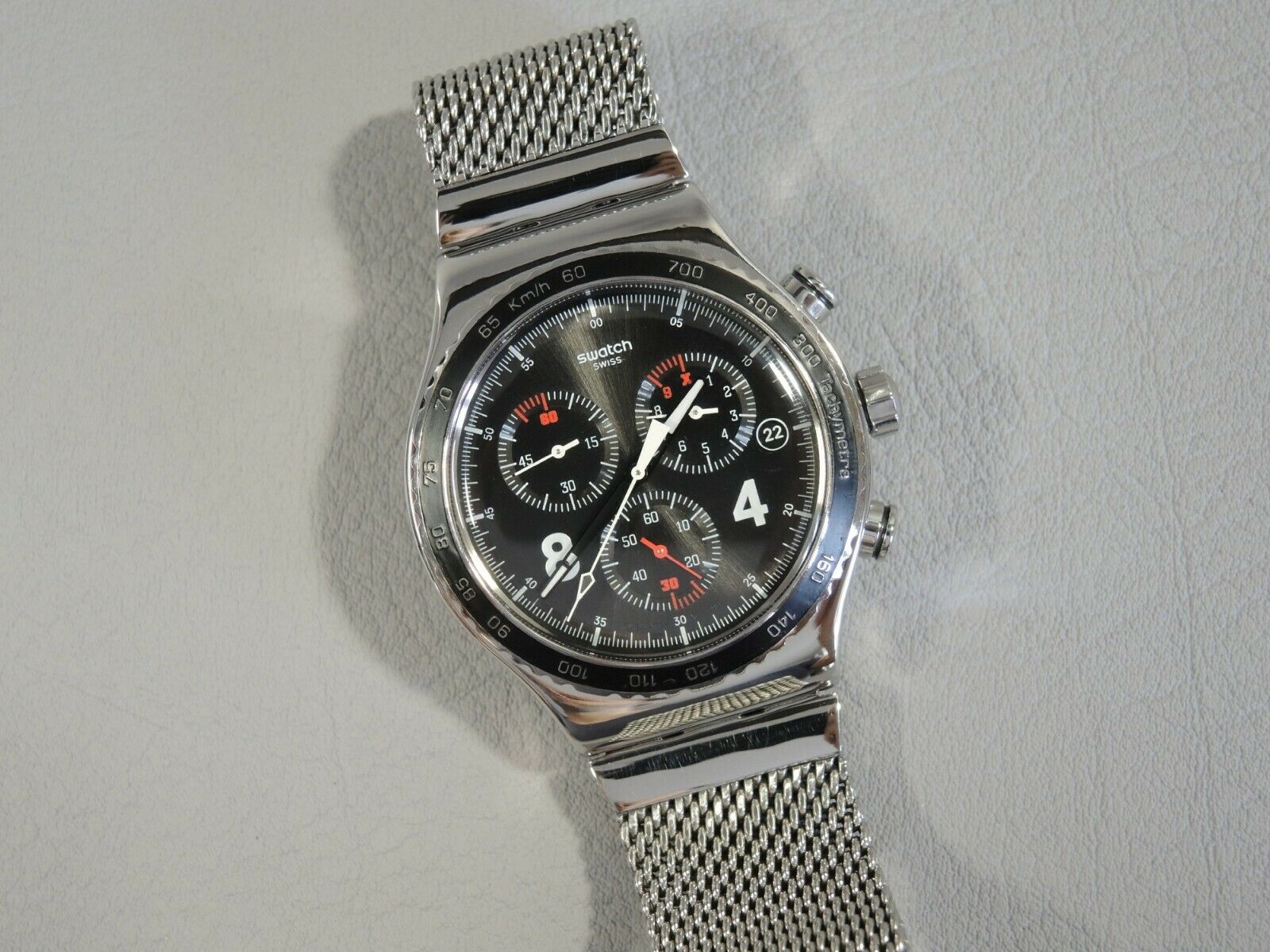 Swatch Irony Chrono Watch BLACKIE YVS401G Tachymetre Steel