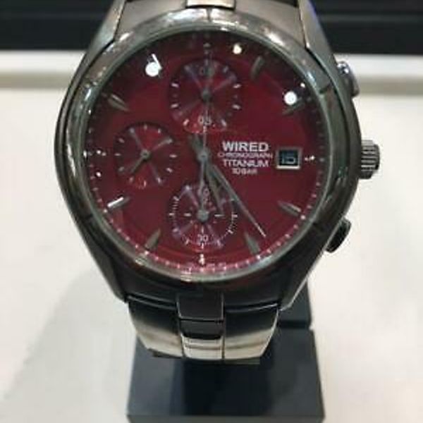 SEIKO WIRED chronograph titanium watch red dial 7T92-0AC0