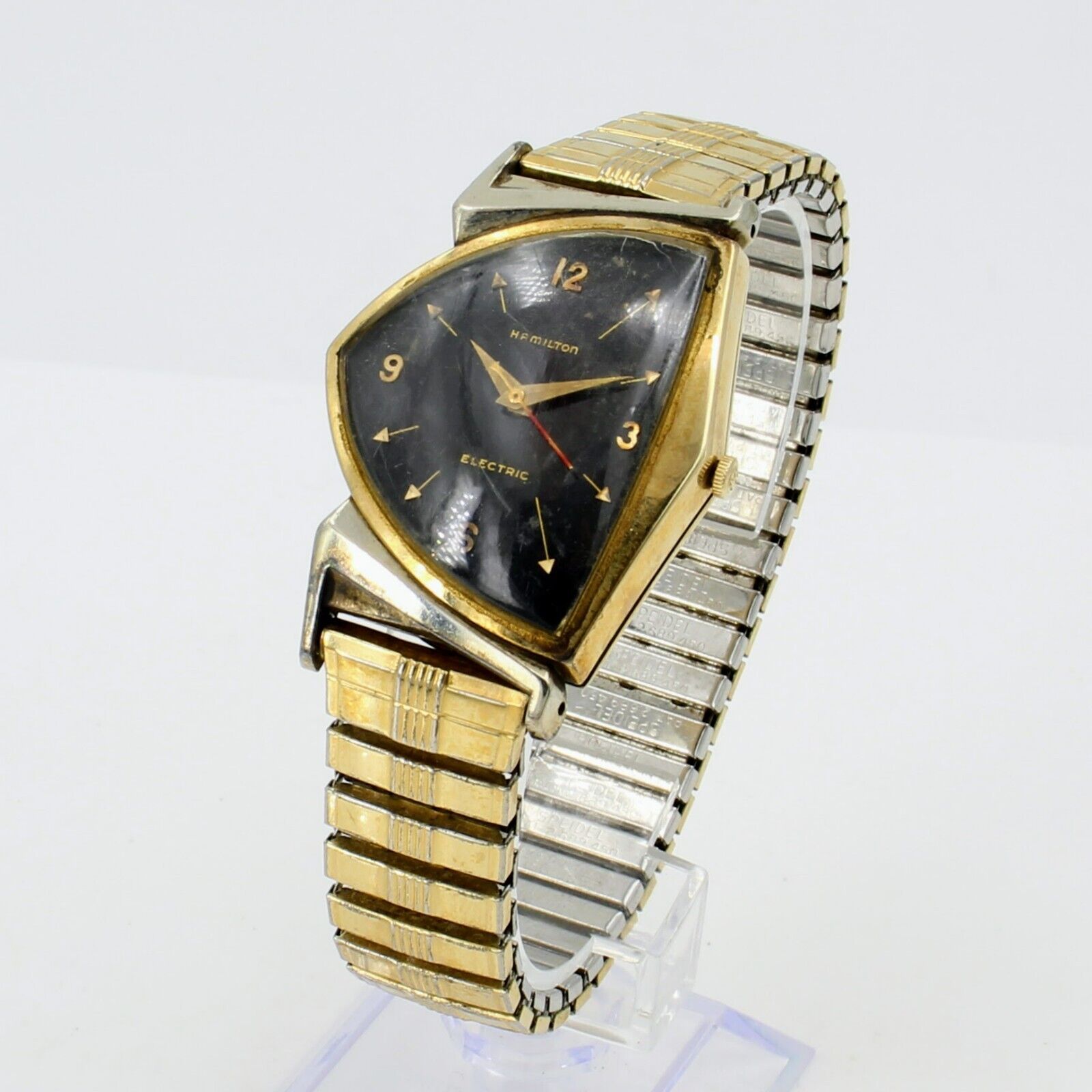 RETRO ATOMIC HAMILTON VENTURA WATCH BLACK DIAL GOLD INDICES RED