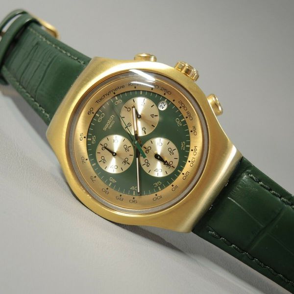 Swatch Watch Chrono Man Irony GOLDEN HIDE GREEN YOG406 Rare Steel Swiss Leather WatchCharts Marketplace