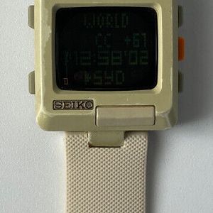 Vintage 1990's SEIKO TIMETRON Watch W853-4000 Beige square