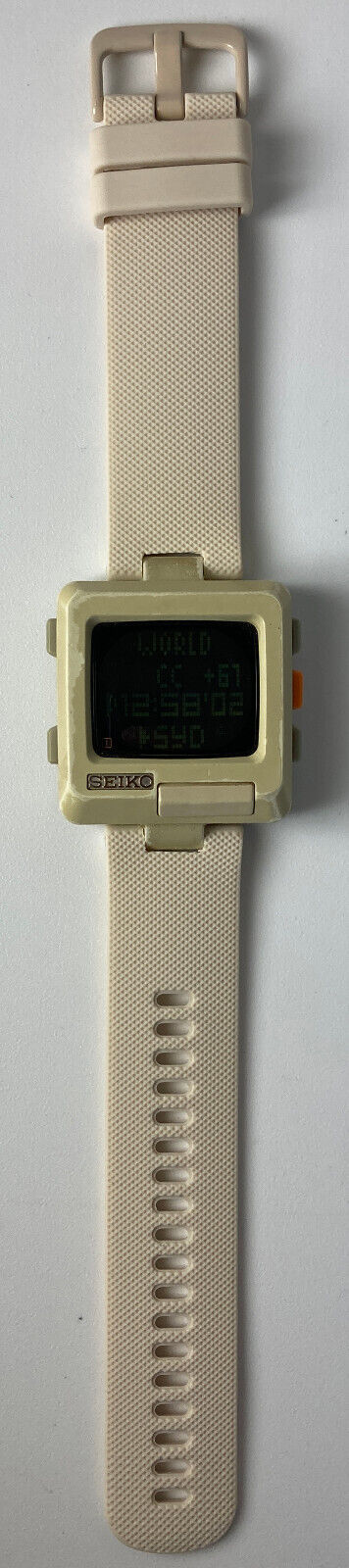 Vintage 1990's SEIKO TIMETRON Watch W853-4000 Beige square blue LED LCD  digital | WatchCharts Marketplace