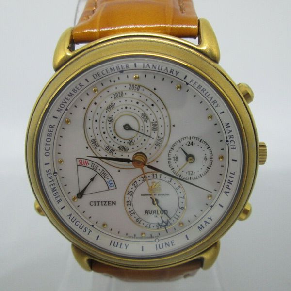 RARE CITIZEN AVALON 6700G70099 PERPETUAL CALENDAR GOLDPLATED QUARTZ