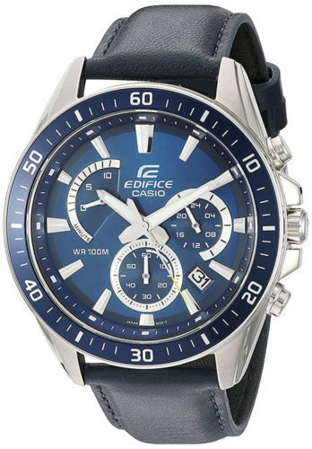 casio edifice blue leather strap watch
