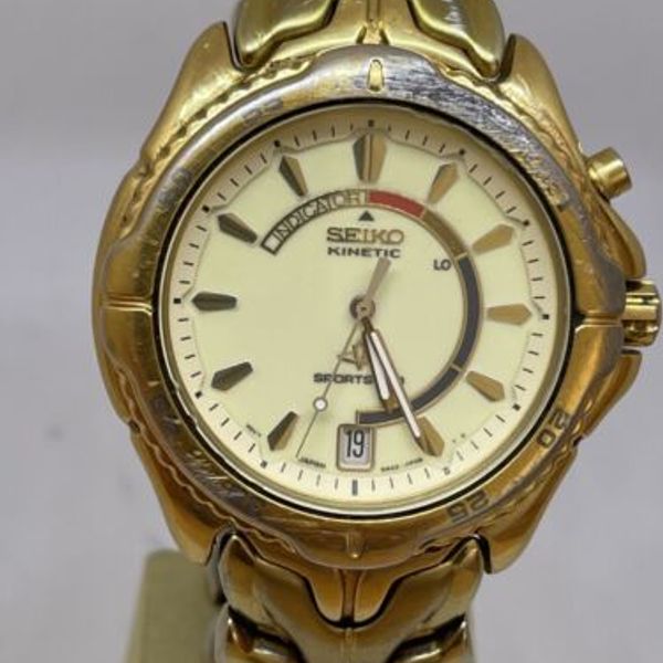 Vintage Seiko Kinetic Sports 100 5M42-0809 Gold Tone Men's Watch New ...