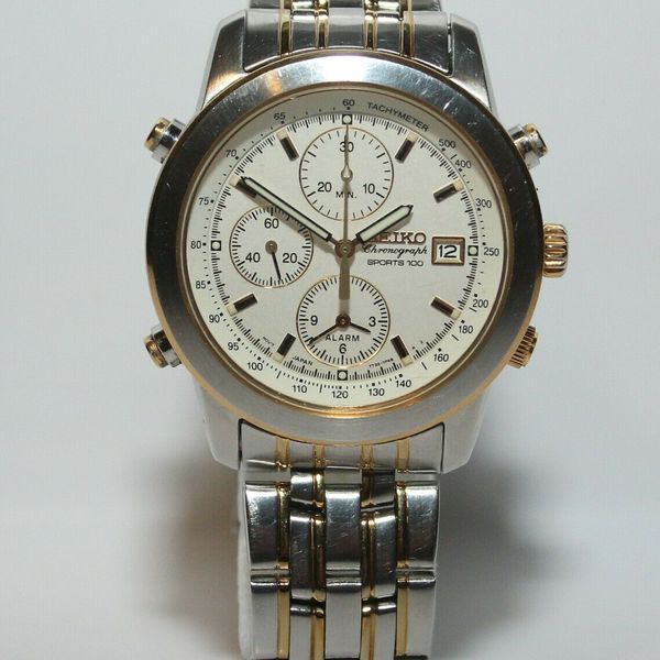 Seiko 7T32-7D89 Sports 100 Two-Tone Alarm Chronograph Watch