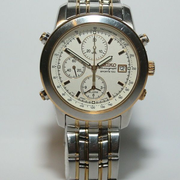 Seiko 7T32-7D89 Sports 100 Two-Tone Alarm Chronograph Watch ...