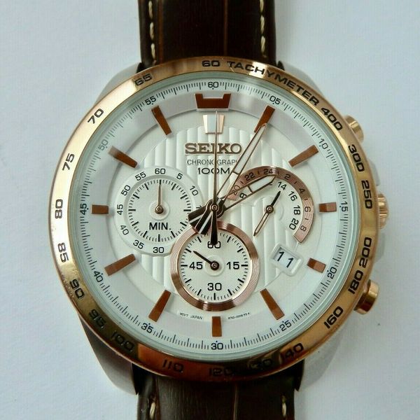 Men's Seiko Chronograph Tachymeter Watch 8T63-00G0 Rose Gold | WatchCharts