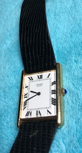 Vintage Seiko 2620 5049 Cartier Tank Homage Quartz Mens Watch