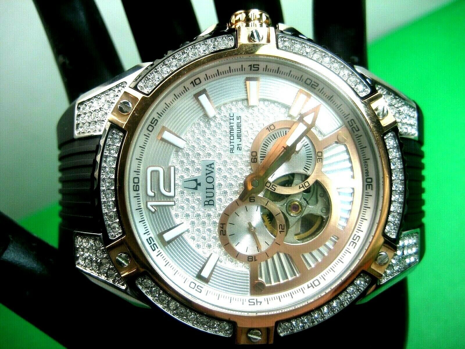 BULOVA AUTOMATIC 98A129 21 JEWELS MEN S SPORT WATCH S S ROSE G P ANALOG MODERN WatchCharts Marketplace