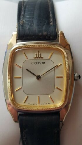 Rare Vintage Seiko Credor 2F70-5160. 14Kt Bezel. Genuine Lizard