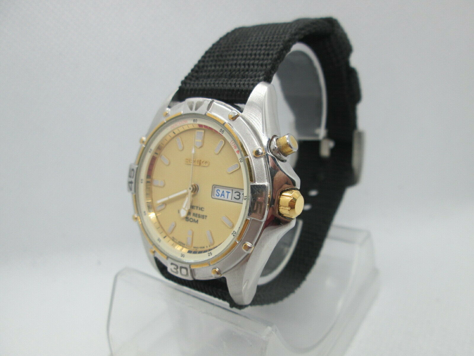 SEIKO KINETIC 5M43-0D00 DAYDATE 18KGP/STAINLESS STEEL QUARTZ MENS