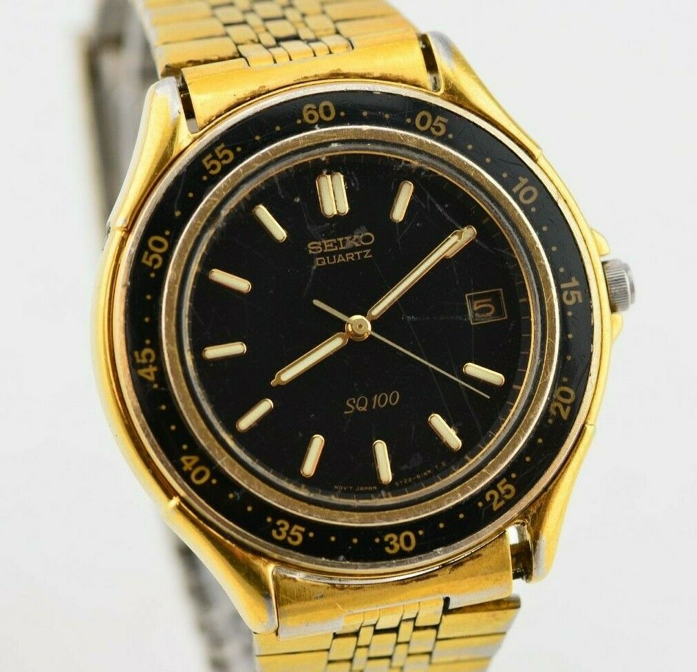 K583 Vintage Seiko Gold Black Sports SQ100 Quartz Watch 5Y22-6070 JDM Japan   | WatchCharts