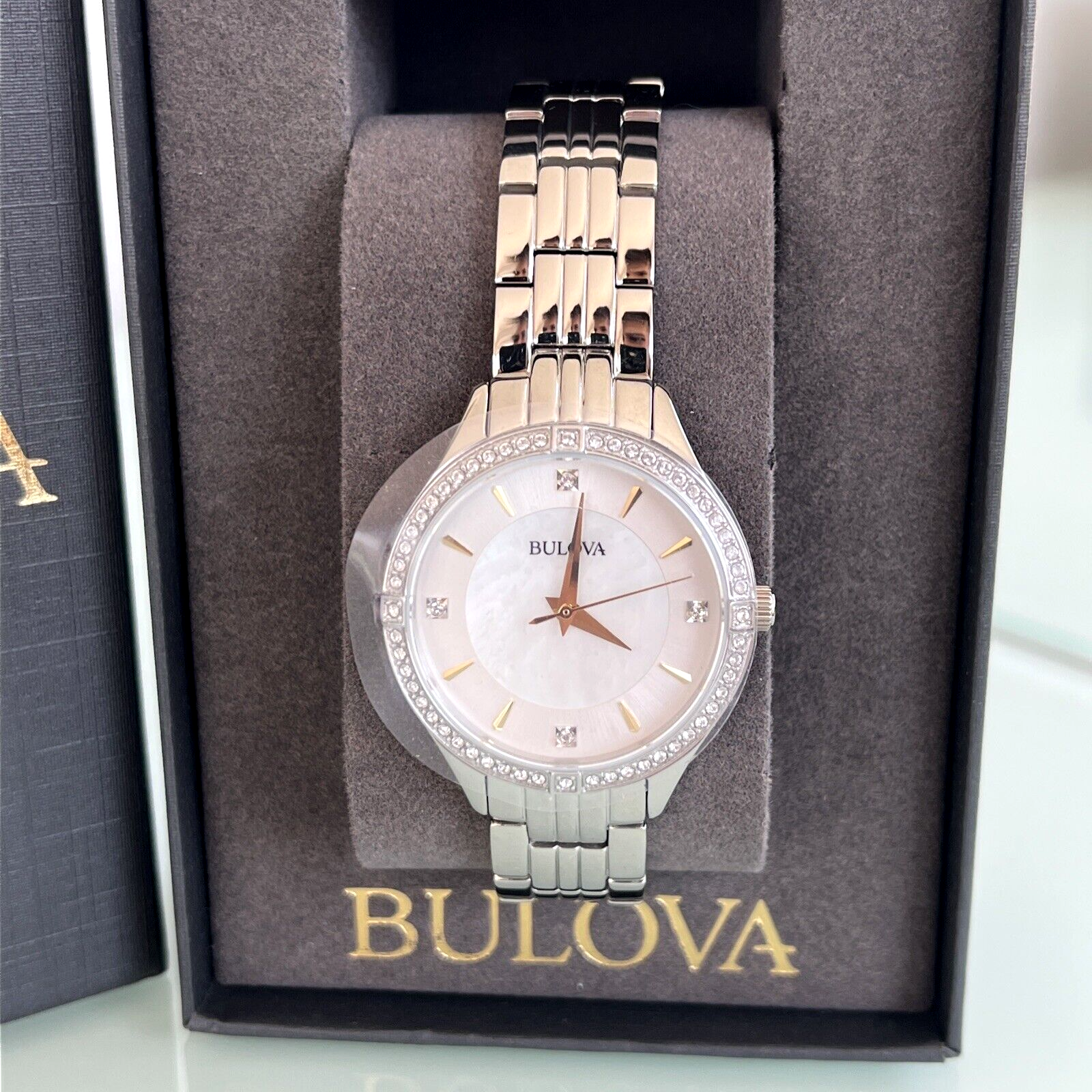 Bulova women's crystal on sale stainless steel watch