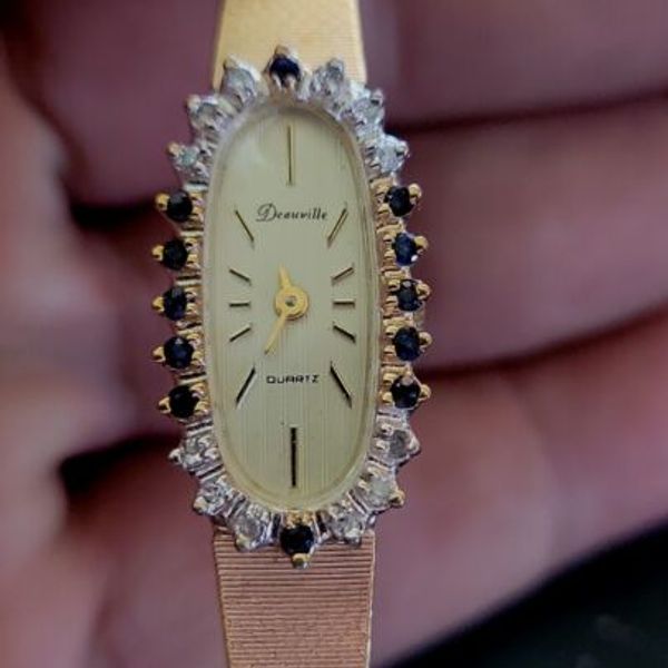 VINTAGE DEAUVILLE DIAMOND & SAPPHIRE BEZEL WATCH FANTASTIC  display picture 2