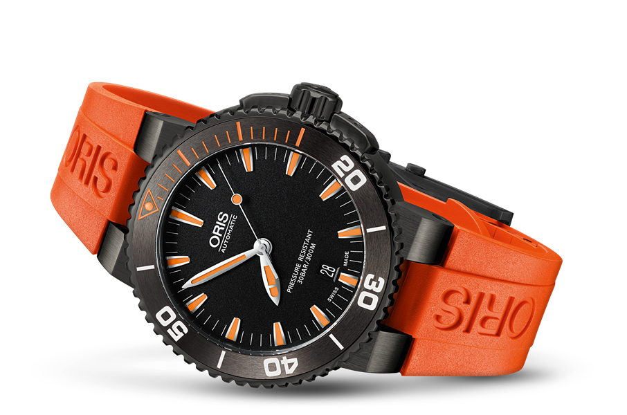 oris aquis orange rubber strap