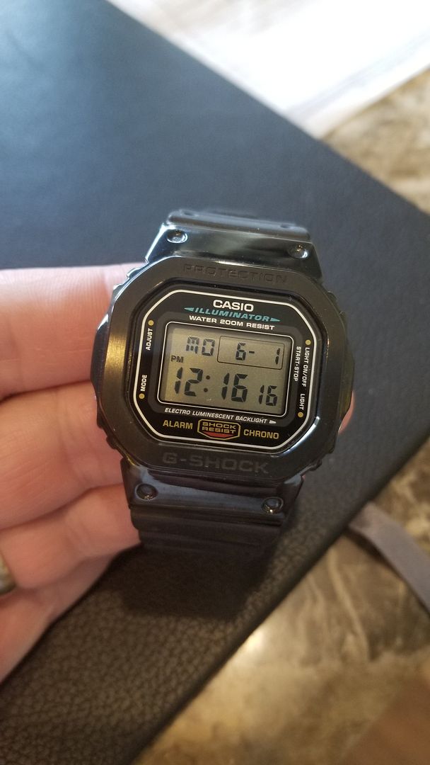 Casio G-Shock DW-5600E with metal bezel and all black strap 