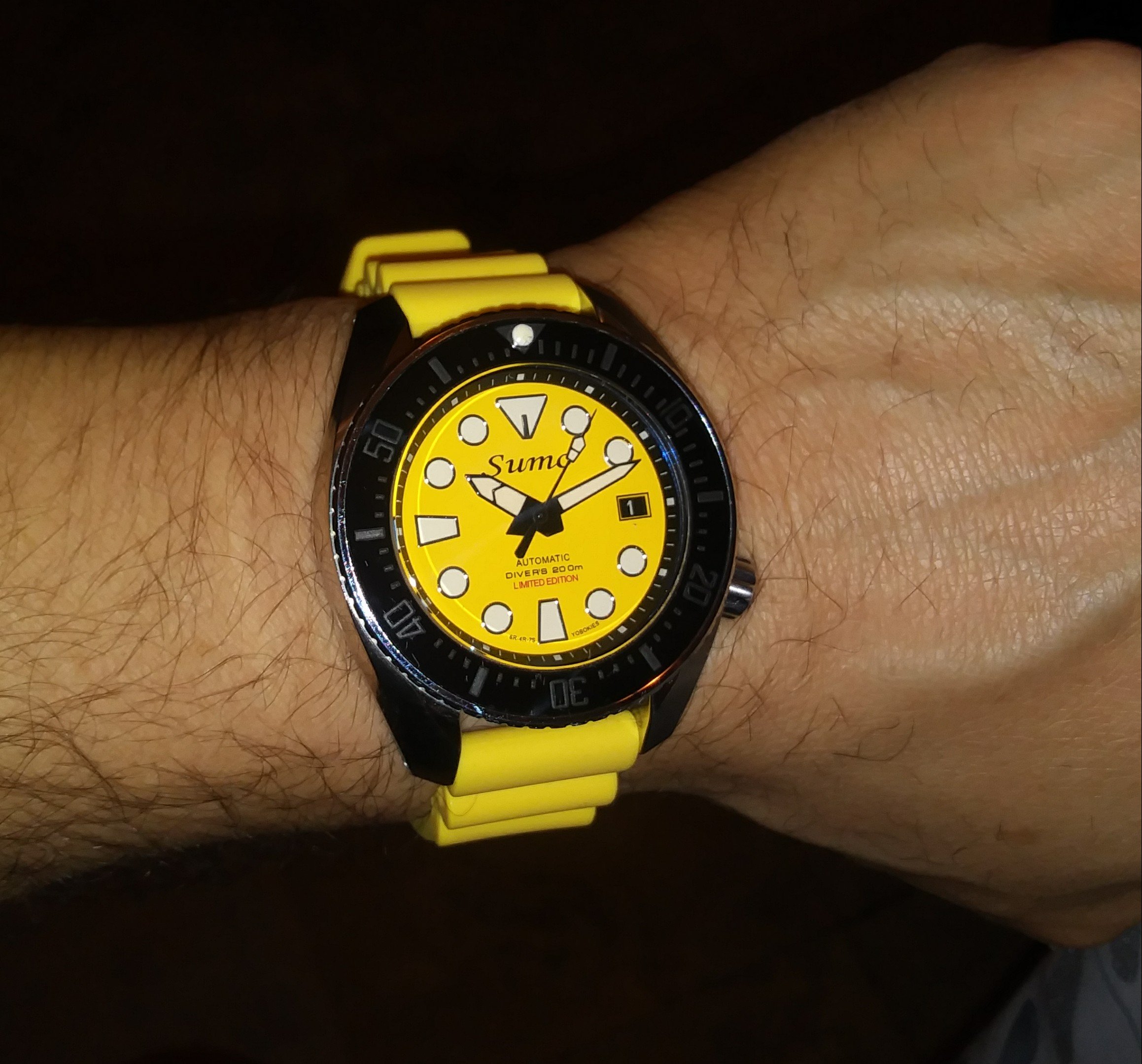 Heavily moded Yellow Seiko Sumo WatchCharts Marketplace