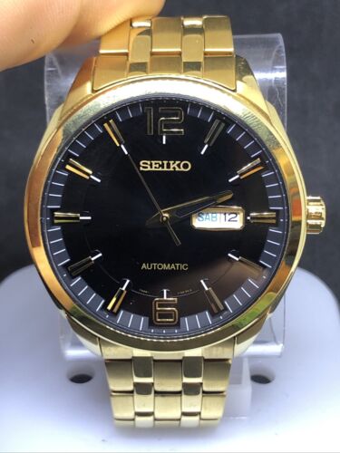 Seiko Men's SNKN48 Recraft Black Dial Automatic Gold Tone Stainless St ...