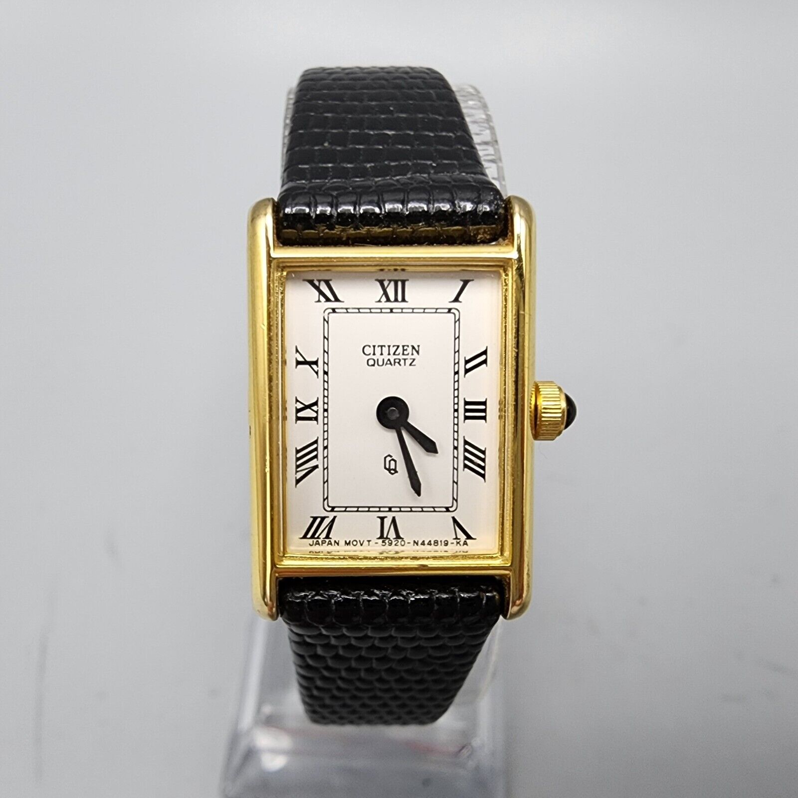 Vintage Citizen CQ Tank Watch Women Gold Tone White Dial Rectangle 